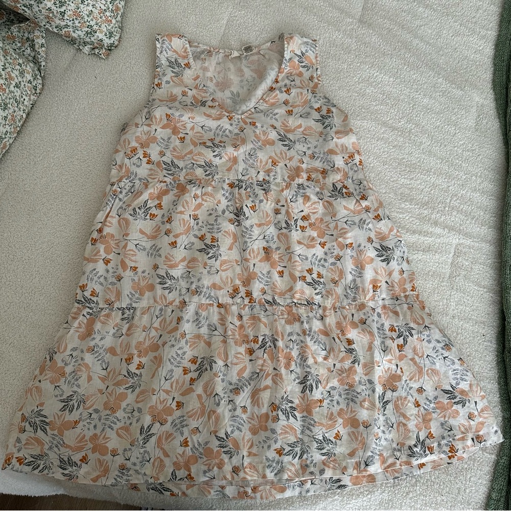 Joie Linen Tiered Floral Mini Dress Cream/Neutral M
